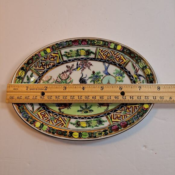 Japanese Hand Painted Porcelain Oval Plate Roosters Painted in HK Marked ACF Vtg - Picture 2 of 6